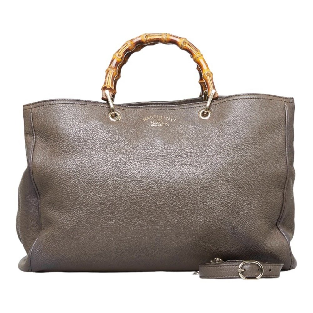 Gucci Bamboo Shopper Large Tote Handbag Shoulder Bag 323658 Brown Beige Leath...